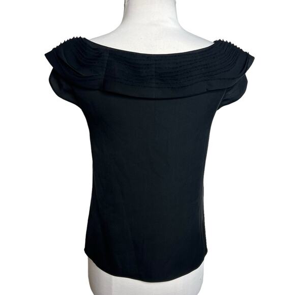 Alice + Olivia black silk layered pleat neckline top - Picture 2 of 5